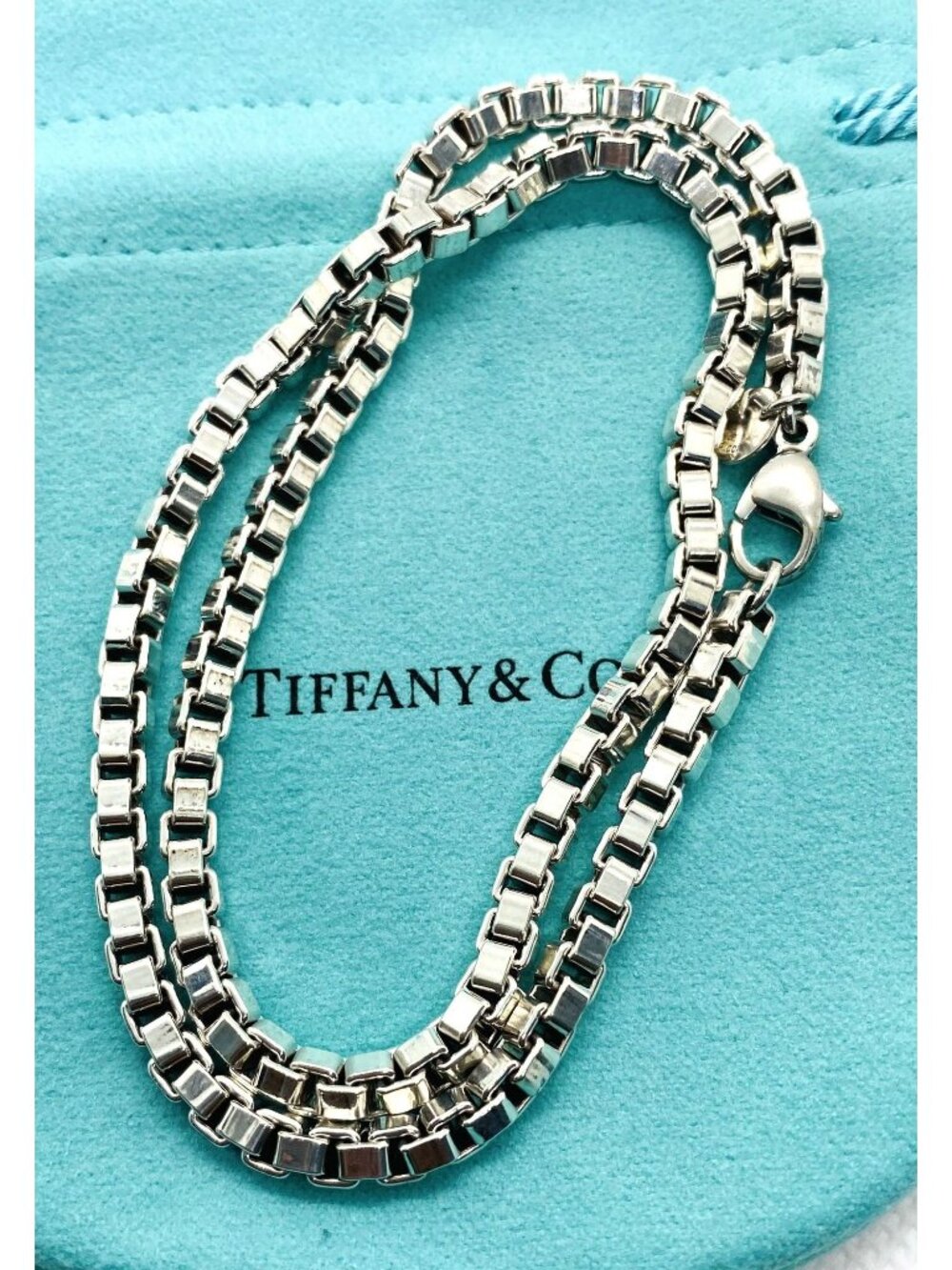 Tiffany & Co Sterling Silver Venetian Box Link Necklace Chain 16.25"
